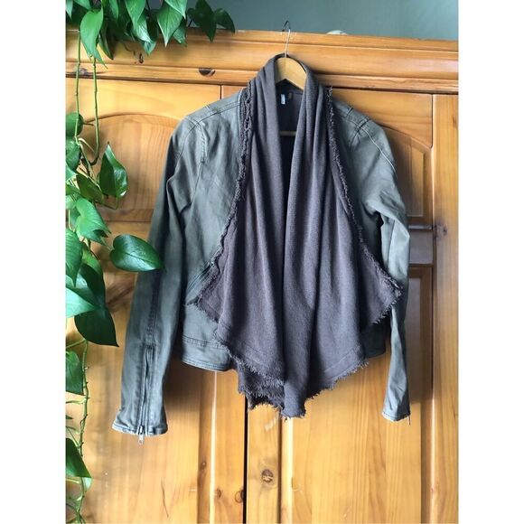 Free People Coated Denim & Knit Sweater Draped Front Moto Jacket 8 - Picture 5 of 15